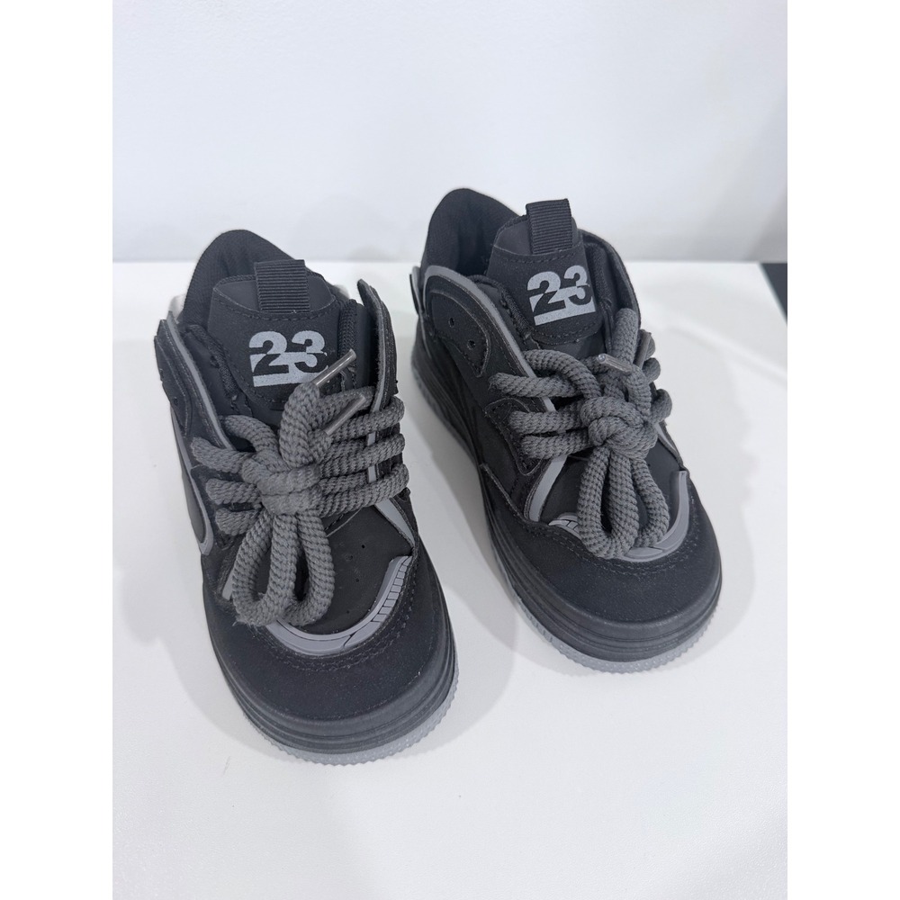 Kids Black Grey Chunky Rope Lace Skate Sneakers Low Top Size 28 Streetwear Style - Picture 6 of 6